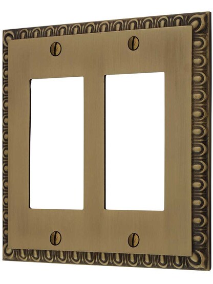 Ovolo Double Gang GFI Cover Plate in Antique Brass.